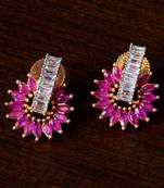 Ruby and American Diamond Embellished Gold Plated Stud Earrings 216ED212