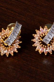 Champagne Stone and American Diamond Embellished Gold Plated Stud Earrings 216ED213