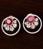 Ruby and American Diamond Embellished Gold Plated Stud Earrings 216ED214