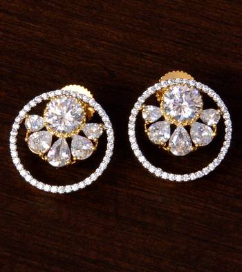 American Diamond Embellished Gold Plated Stud Earrings 216ED215 1