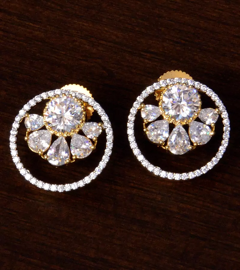 American Diamond Embellished Gold Plated Stud Earrings 216ED215