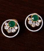 Emerald and American Diamond Embellished Gold Plated Stud Earrings 216ED216
