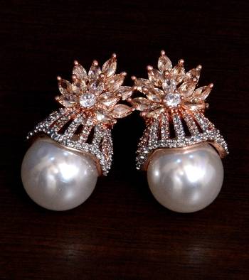 Champagne Stone and American Diamond Embellished Rose Gold Plated Stud Earrings 216ED217 1