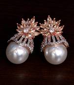 Champagne Stone and American Diamond Embellished Rose Gold Plated Stud Earrings 216ED217