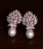 Rose Gold Plated Pearl and American Diamond Embellished Stud Earrings 216ED220