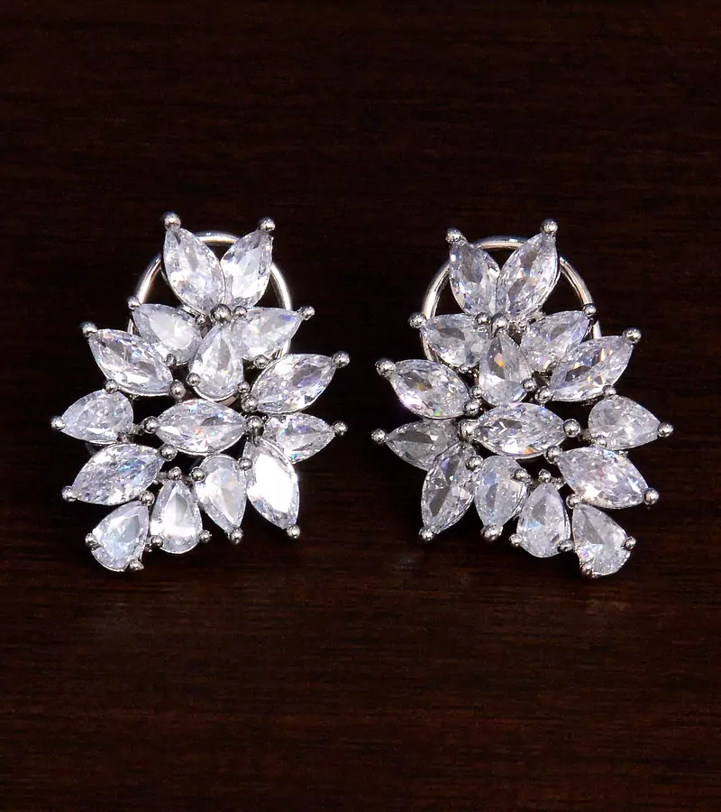 Rhodium Plated American Diamond Embellished Stud Earrings 216ED222