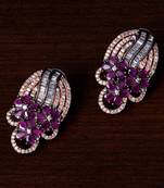 Black and Rose Gold Plated Ruby and American Diamond Embellished Stud Earrings 216ED223