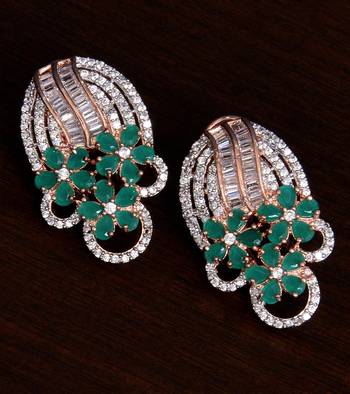 Rose Gold Plated Emerald and American Diamond Embellished Stud Earrings 216ED226 1