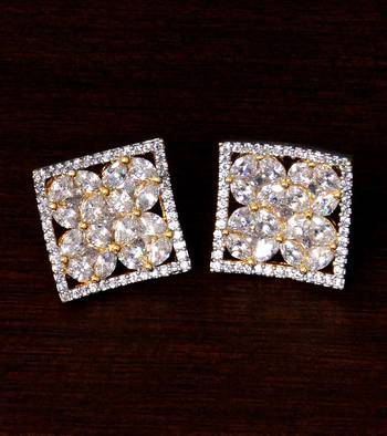Gold Plated Square Shaped American Diamond Embellished Stud Earrings 216ED227 1