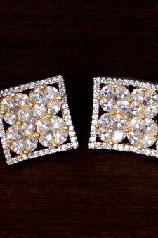 Gold Plated Square Shaped American Diamond Embellished Stud Earrings 216ED227