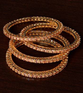 Champagne Stone Embelished Brass Made Two Pairs of Designer Bangles BD322 1