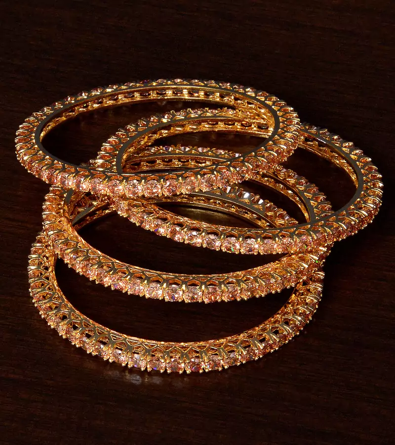 Champagne Stone Embelished Brass Made Two Pairs of Designer Bangles BD322