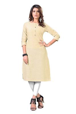 Beige Printed Rayon Cotton Kurti 1