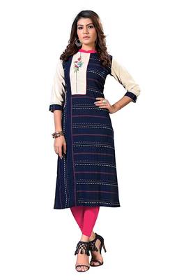 Blue Embroidered Cotton kurti 1