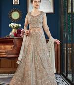 Beige resham embroidery net salwar