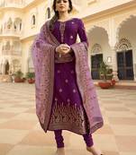 Purple embroidered jacquard salwar