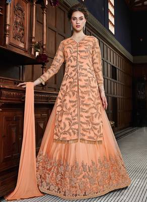 Peach embroidered net salwar 1