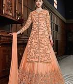 Peach embroidered net salwar