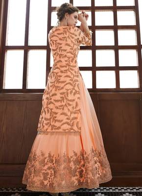 Peach embroidered net salwar 2