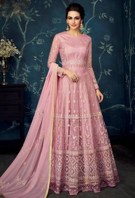 Light-pink embroidered georgette salwar 1