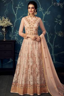 Light peach  embroidered georgette anarkali 1
