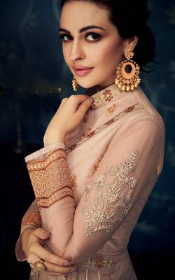 Light peach  embroidered georgette anarkali 2
