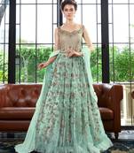 Sky-blue cord net salwar