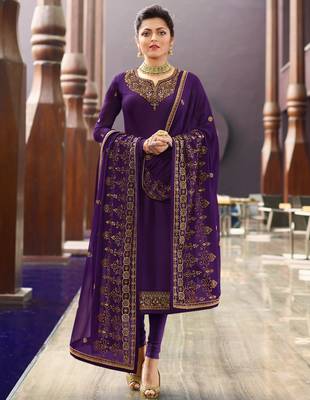 Dark-purple embroidered georgette salwar 1