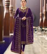 Dark-purple embroidered georgette salwar