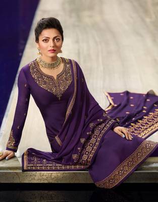Dark-purple embroidered georgette salwar 2