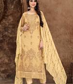 Light-yellow embroidered organza salwar