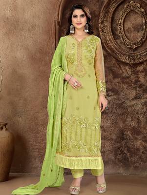 Green embroidered organza salwar 1
