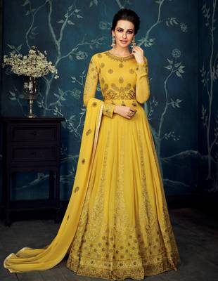 Yellow embroidered georgette Anarkali  1