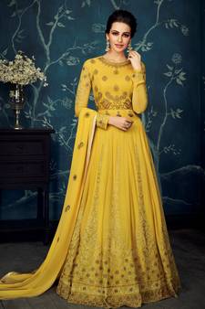 Yellow embroidered georgette Anarkali 