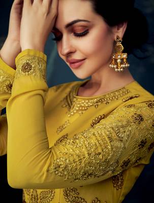 Yellow embroidered georgette Anarkali  2