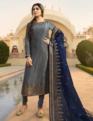 Grey embroidered jacquard salwar 1