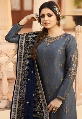 Grey embroidered jacquard salwar 2