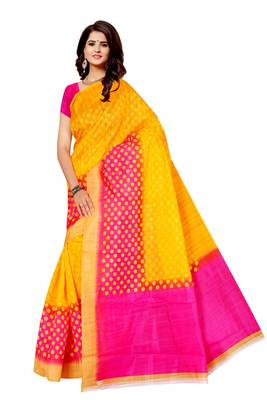 Yellow printed art silk sarees saree with blouse 1