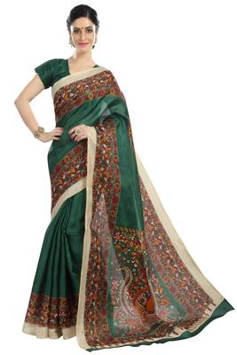 Green printed art silk sarees saree with blouse 1