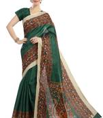 Green printed art silk sarees saree with blouse
