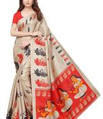 Ivory printed art silk sarees saree with blouse