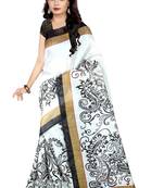 White printed art silk sarees saree with blouse