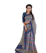 Dark multicolor printed art silk sarees saree with blouse