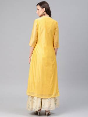Yellow embroidered chanderi ethnic-kurtis 3
