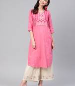 Pink embroidered cotton ethnic-kurtis