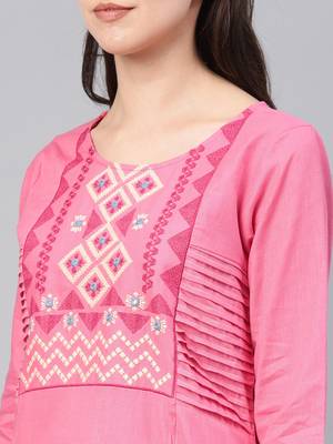 Pink embroidered cotton ethnic-kurtis 2