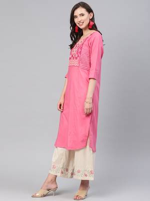 Pink embroidered cotton ethnic-kurtis 4
