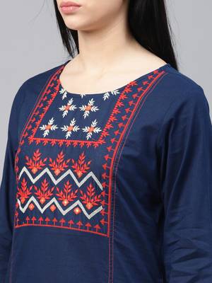 Navy-blue embroidered cotton ethnic-kurtis 2