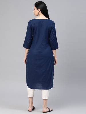 Navy-blue embroidered cotton ethnic-kurtis 3