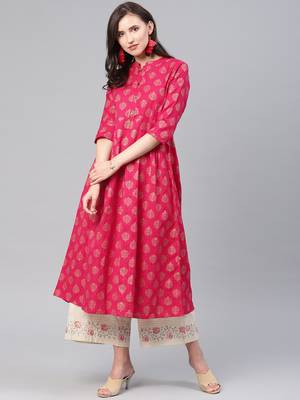 Pink printed cotton ethnic-kurtis 1